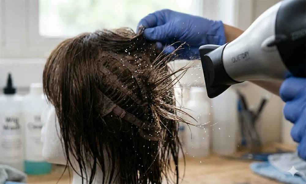 Blow-drying a wig